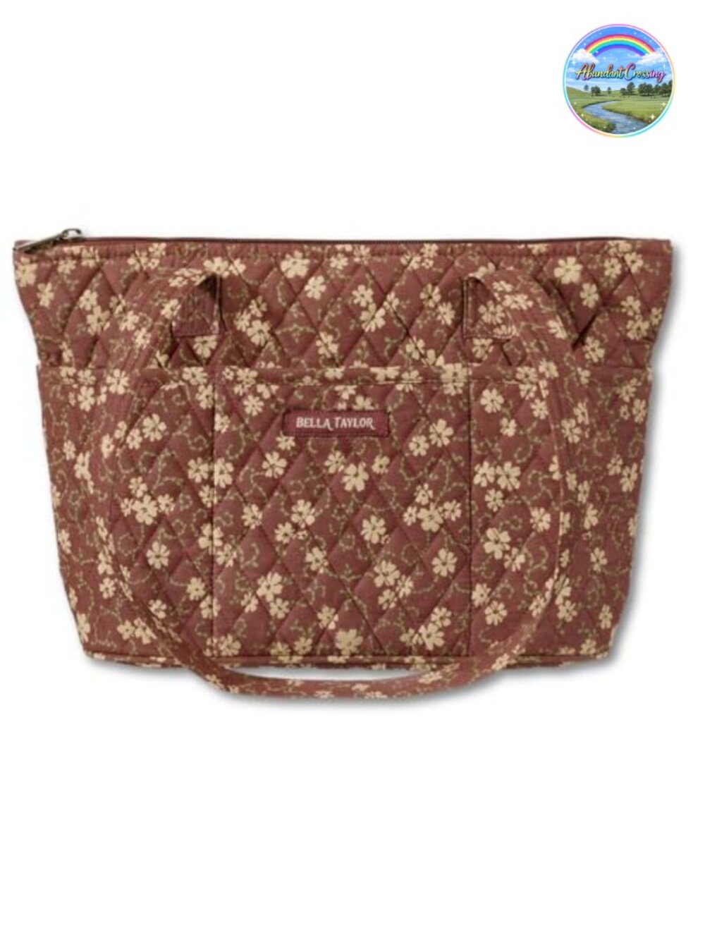 Quilted Small Tote Shoulder Bag with 10 Pockets, Machine Washable Cotton